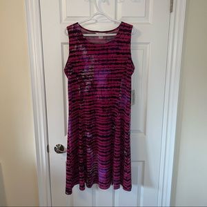 Pink/Fuchsia/Purple/Black Striped Sleeveless Dress - Size 16 - Tanjay